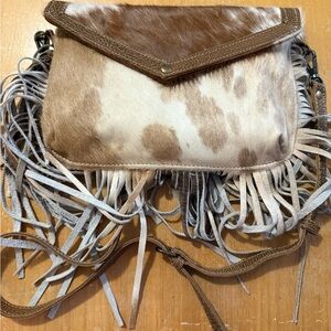 Cow Hair on Hide Fringe Leather Bag